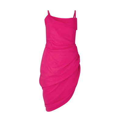Shop Jacquemus La Robe Saudade Pink Ruched Mini Dress, Dress, Pink