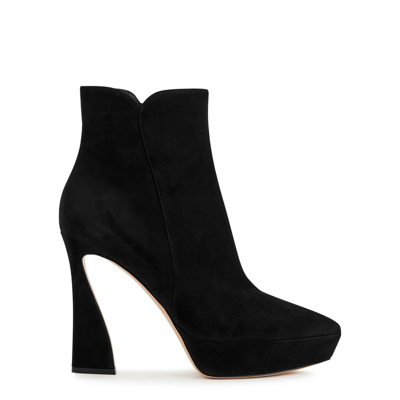 Shop Gianvito Rossi Aura 125 Suede Platform Ankle Boots In Black