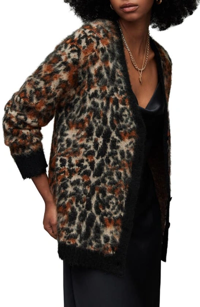 Shop Allsaints Leopard Star Cardigan In Camel Multi