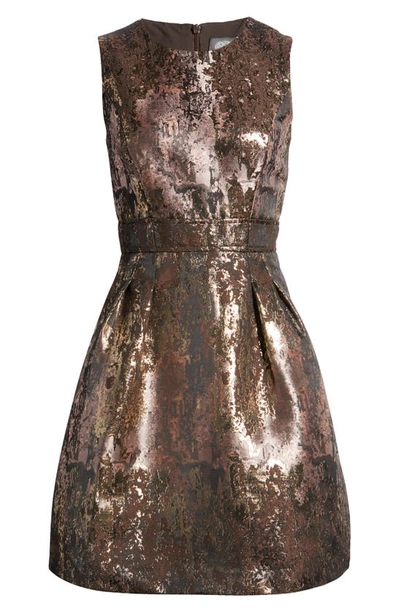 Shop Vince Camuto Jacquard Fit & Flare Dress In Brown