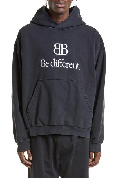 Balenciaga Logo Be Different Graphic Hoodie Sweatshirt In Black | ModeSens