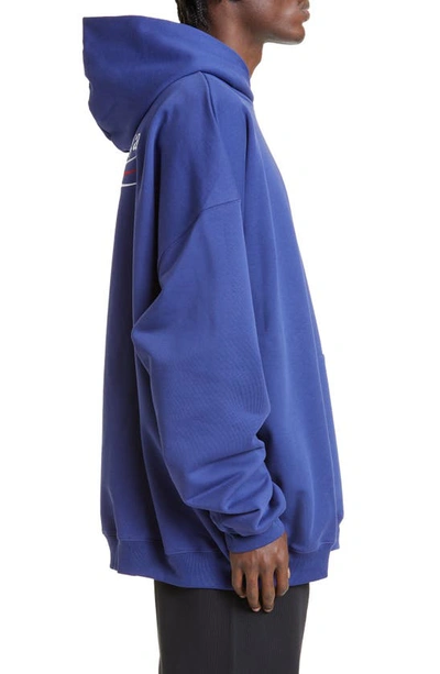 Shop Balenciaga ' Campaign Embroidered Logo Oversize Cotton Hoodie In Pacific Blue/ White