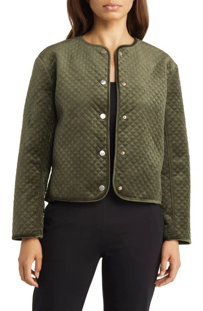 Shop Anne Klein Quilted Snap-up Jacket In Kelp