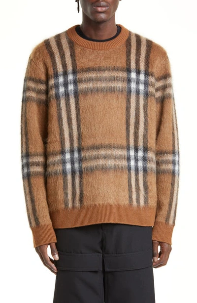Shop Burberry Denver Check Mohair & Wool Blend Sweater In Dark Birch Brown