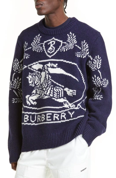 Shop Burberry Alton Equestrian Knight Wool Sweater In Dark Charcoal Blue
