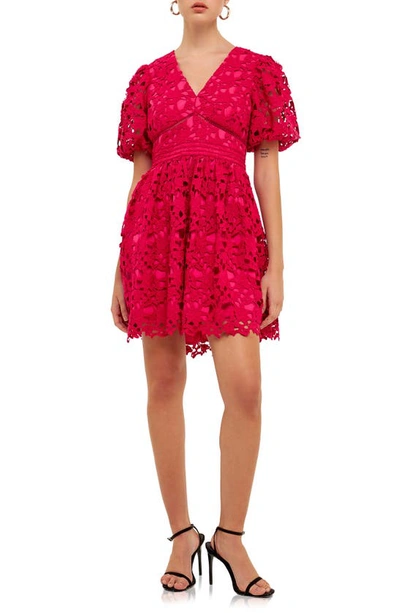 Endless Rose Puff Sleeve Lace Minidress In Violet