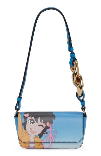 Shop Jw Anderson X 'run Hany' Chain Baguette Anchor Leather Crossbody Bag In Blue