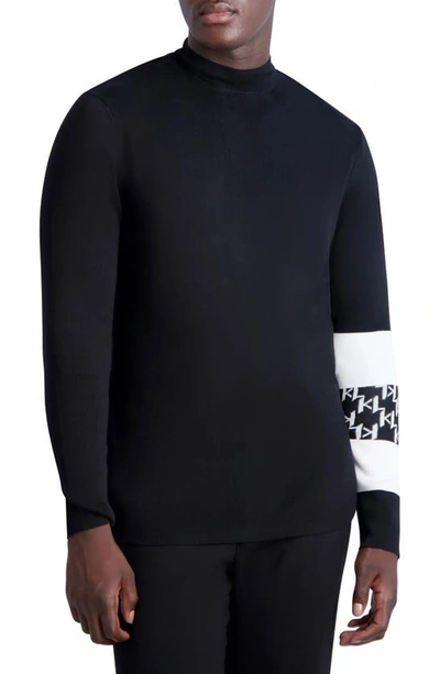 Shop Karl Lagerfeld Stripe Mock Neck Sweater In Black/ White