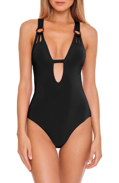 Shop Becca Color Code Plunge One-piece Swimsuit In Black