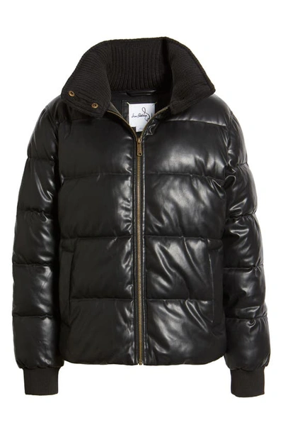 Shop Sam Edelman Faux Leather Puffer Jacket With Ribbed Collar In Black