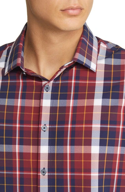 Shop Mizzen + Main Leeward Trim Fit Plaid Performance Button-up Shirt In Large Burgundy Plaid