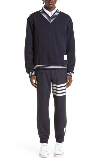 Shop Thom Browne Milano V-neck Virgin Wool Sweater In Navy