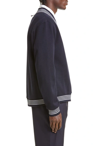 Shop Thom Browne Milano V-neck Virgin Wool Sweater In Navy