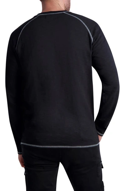Shop Karl Lagerfeld Embossed Logo Long Sleeve Cotton T-shirt In Black
