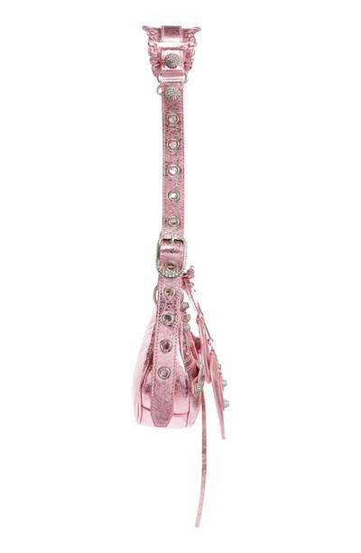 Shop Balenciaga Extra Small Le Cagole Metallic Crinkle Leather Shoulder Bag In Met Pink