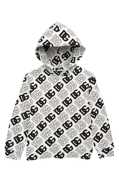 Shop Dolce & Gabbana Kids' Full Zip Cotton Logo Hoodie In Havbn Logo Nero F.bco