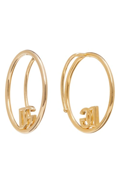 Shop Dolce & Gabbana Dg Logo Over The Ear Hoop Earrings In Zoo00 Oro