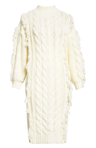 Shop Farm Rio Cable Knit Bracelet Sleeve Sweater Dress In Off-white