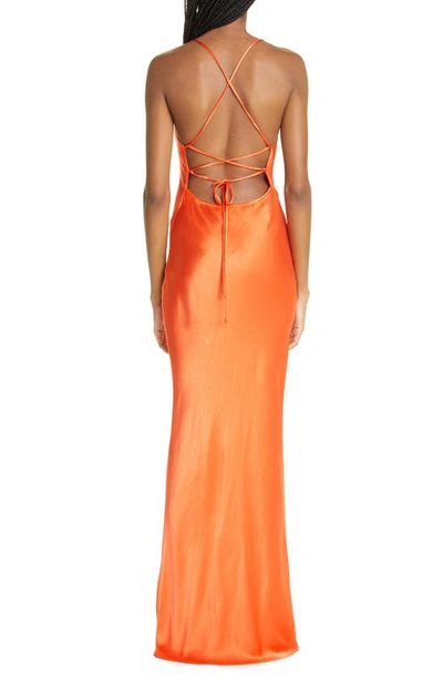Shop Bec & Bridge Lorelai Strappy Tie Back Satin Maxi Dress In Fire Red