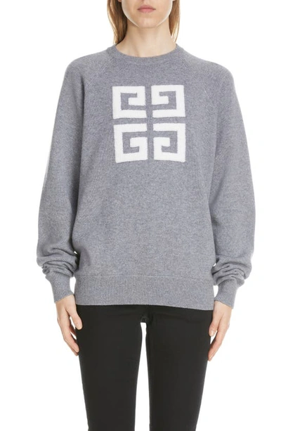 Shop Givenchy 4g Logo Intarsia Cashmere Sweater In Grey/ Ecru