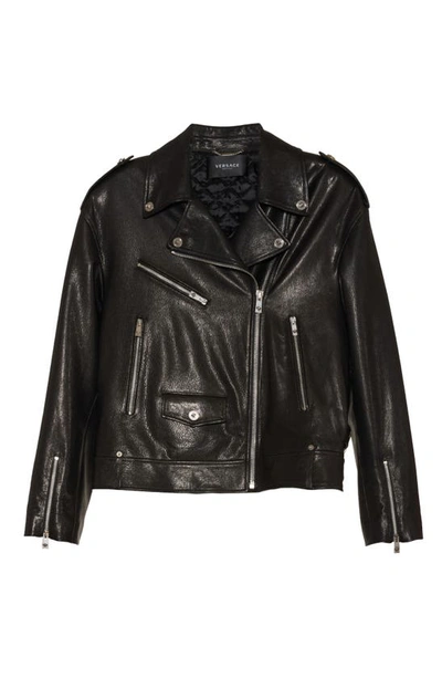 Shop Versace Medusa Embellished Leather Biker Jacket In Nero