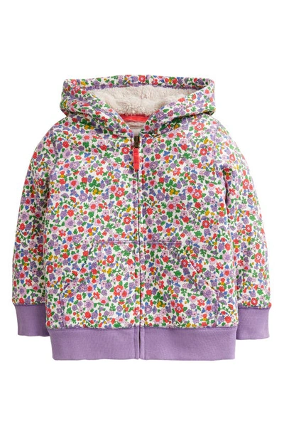 Mini Boden Kids' Shaggy Lined Print Hoodie In Aster Purple Floral