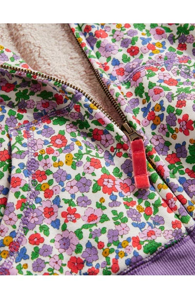 Mini Boden Kids' Shaggy Lined Print Hoodie In Aster Purple Floral