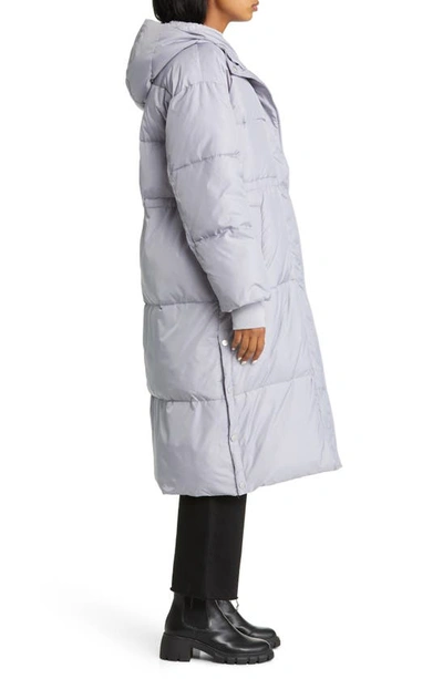 Shop Ugg Keeley Faux Shearling Trim Longline Puffer Coat In Cloudy Grey