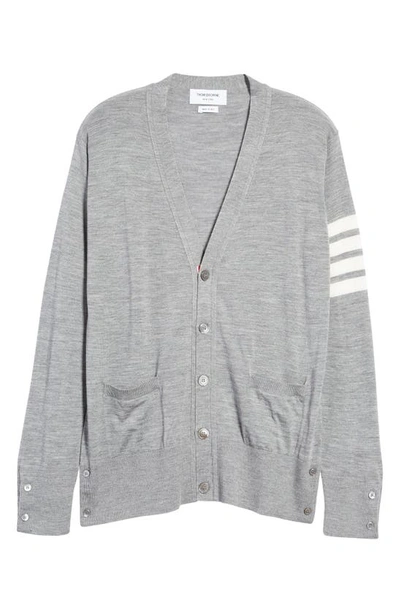 Shop Thom Browne 4-bar Merino Wool Cardigan In Pale Grey