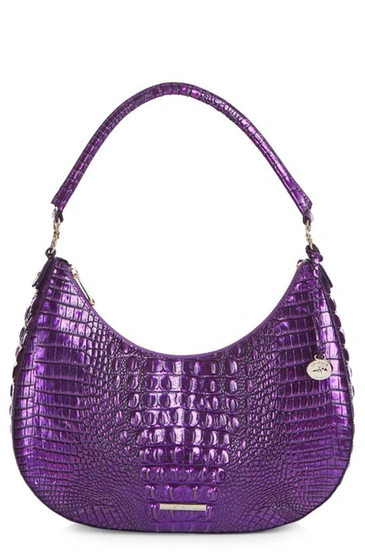 Shop Brahmin Bekka Croc Embossed Leather Shoulder Bag In Purple Potion Melbourne