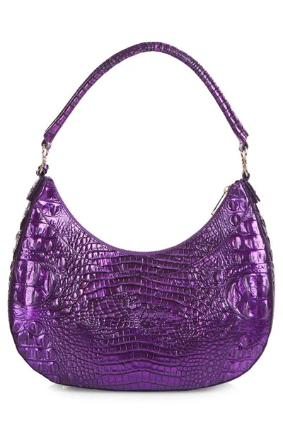 Shop Brahmin Bekka Croc Embossed Leather Shoulder Bag In Purple Potion Melbourne