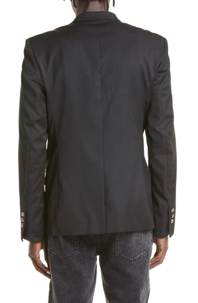 Shop Balmain Double Breasted Wool Blazer In Black