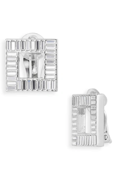 Shop Saint Laurent Crystal Embellished Frame Earrings In Argent Oxyde/ Crystal