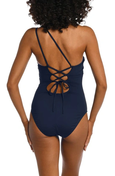 Shop La Blanca Goddess One-shoulder One-piece Swimsuit In Indigo