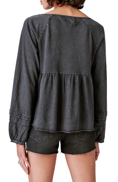 Shop Lucky Brand Textured Babydoll Blouse In Washed Black