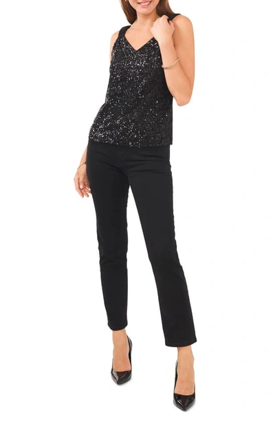Vince Camuto Ruched Strap Sequin Tank Top In Rich Black
