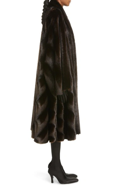 Shop Balenciaga Faux Fur A-line Coat In Dark Brown