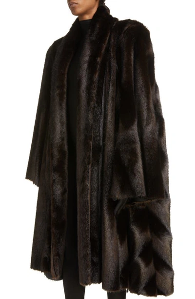 Shop Balenciaga Faux Fur A-line Coat In Dark Brown