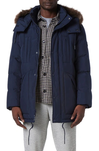 Tremont Water Resistant Down Quilted Parka With Faux Fur Trim In Ink