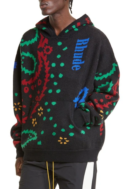 Shop Rhude Wool & Cashmere Knit Hoodie In Black Multi