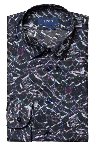 Shop Eton Geometric Print Slim Fit Silk Dress Shirt In Navy