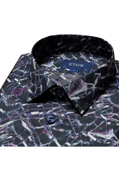 Shop Eton Geometric Print Slim Fit Silk Dress Shirt In Navy