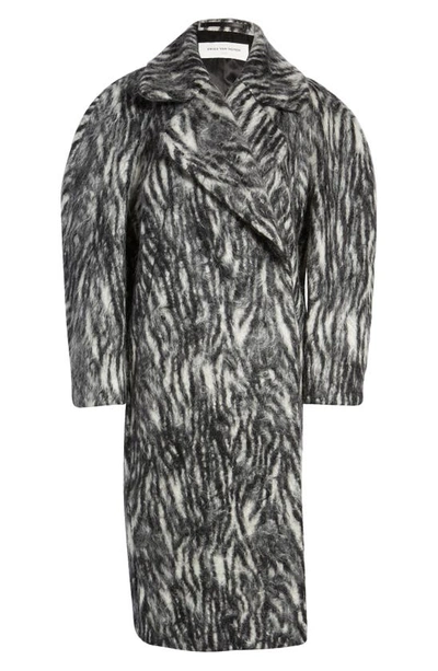 Dries Van Noten Royal Zebra Oversized Mohair Coat In Black 900