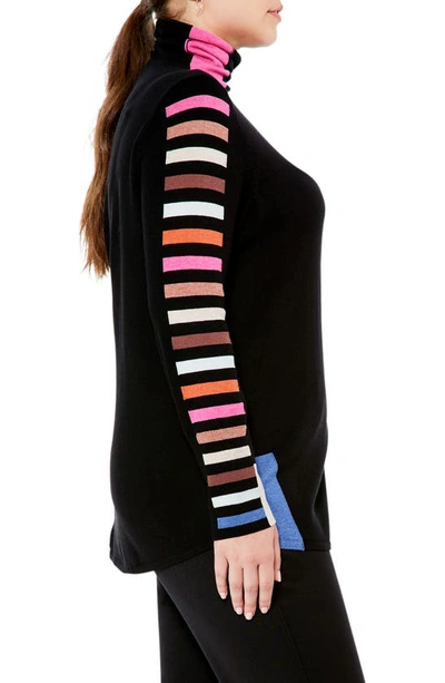 Shop Nic + Zoe Stripes Aside Vital Turtleneck Sweater In Black Multi