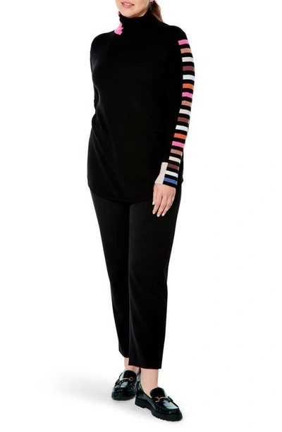 Shop Nic + Zoe Stripes Aside Vital Turtleneck Sweater In Black Multi