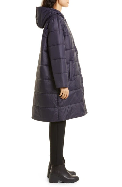 Shop Eileen Fisher Hooded Recycled Nylon Puffer Jacket In Nocturne