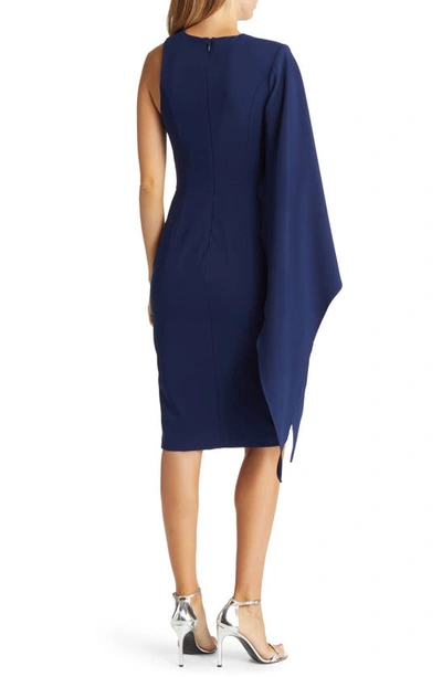 Shop Lavish Alice One-shoulder Cape Sleeve Dress In Navy