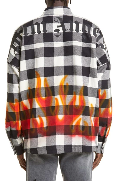 Shop Palm Angels Burning Logo Check Cotton Overshirt In Black Red