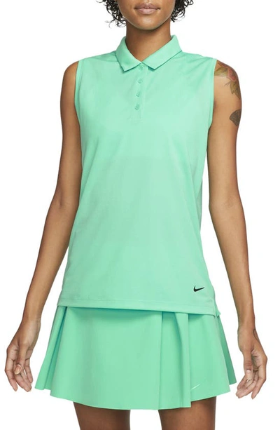 Shop Nike Court Victory Dri-fit Semisheer Sleeveless Polo In Light Menta/ Black