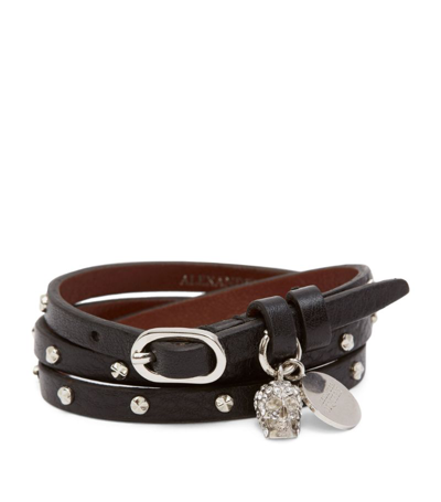 Shop Alexander Mcqueen Leather Studded Bracelet In Black